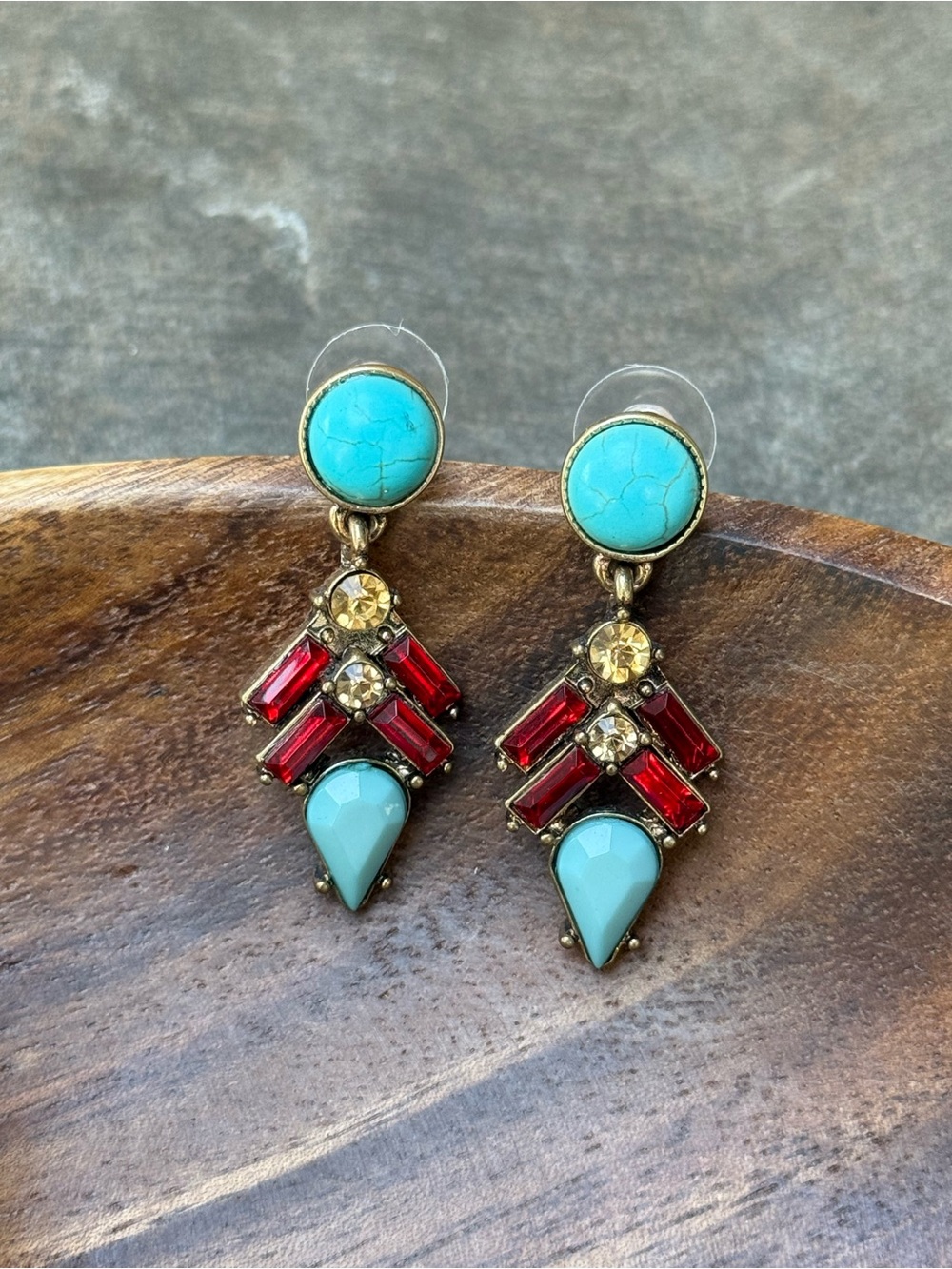 Turquoise & Red Drop Statement Earrings - Women Jewelry